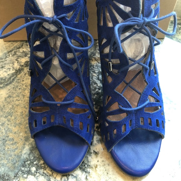 Joie Strappy Sandal Cutout Heel Blue Suede - Picture 2 of 7